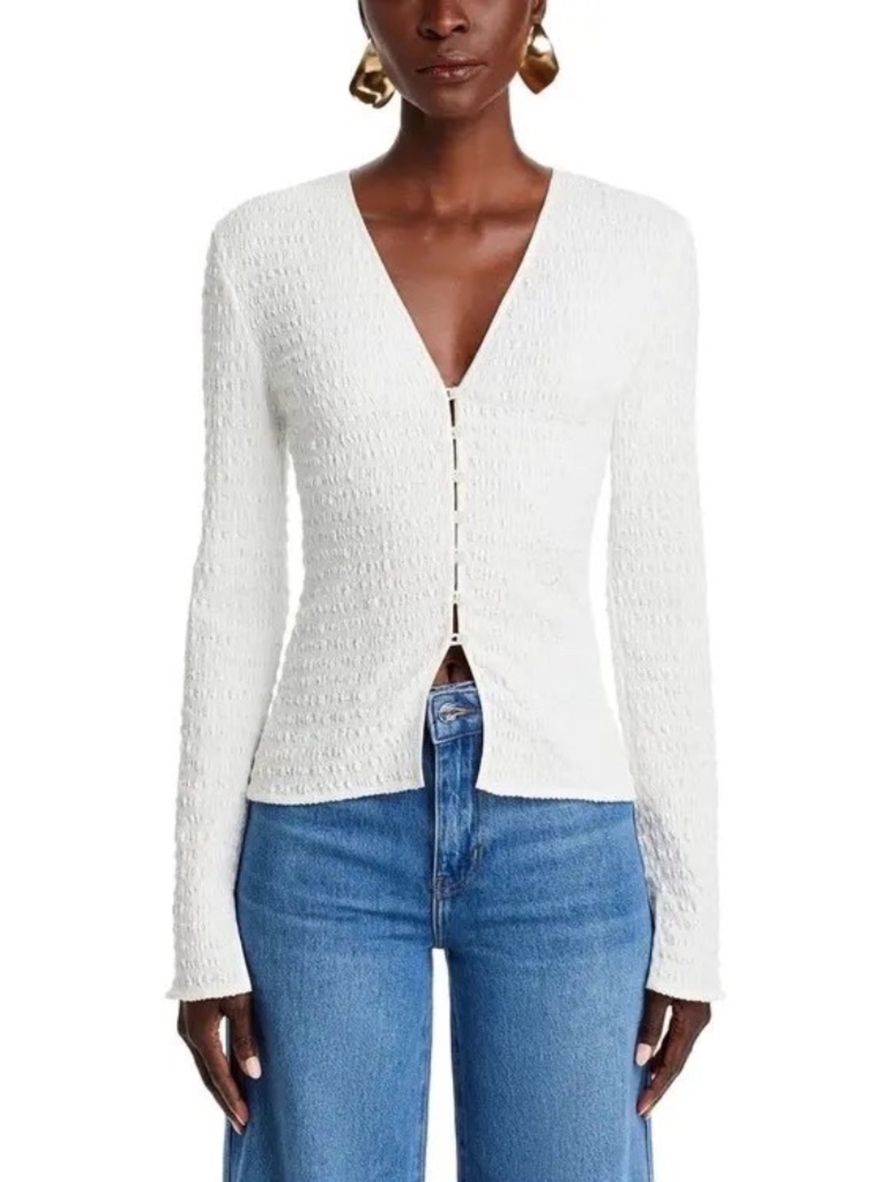 NEW! Derek Lam 10 Crosby Esmee Top Long Sleeve Stretch Ivory Size Small - $295